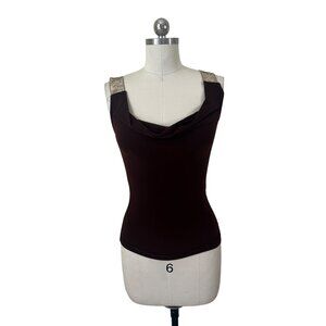 Estam Y2K Cami Top Womens Large Brown Gold Sequin Sleeveless Mobwife Glam Disco